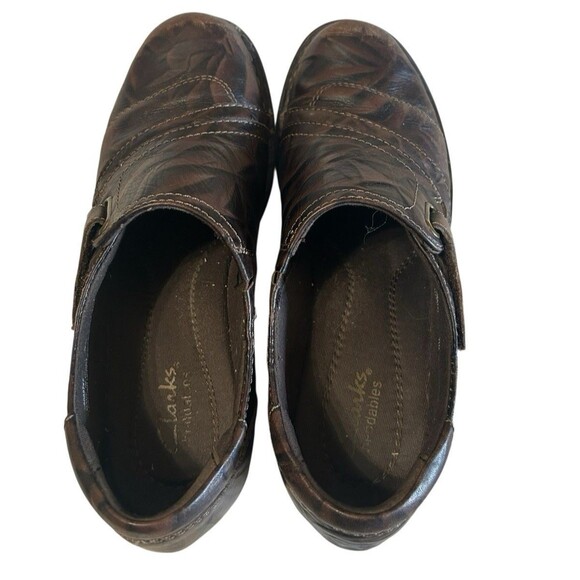 Clarks Womens Bedabbles Crinkle Leather Brown Loafer Hook & Loop Comfort 7.5M - Picture 7 of 13